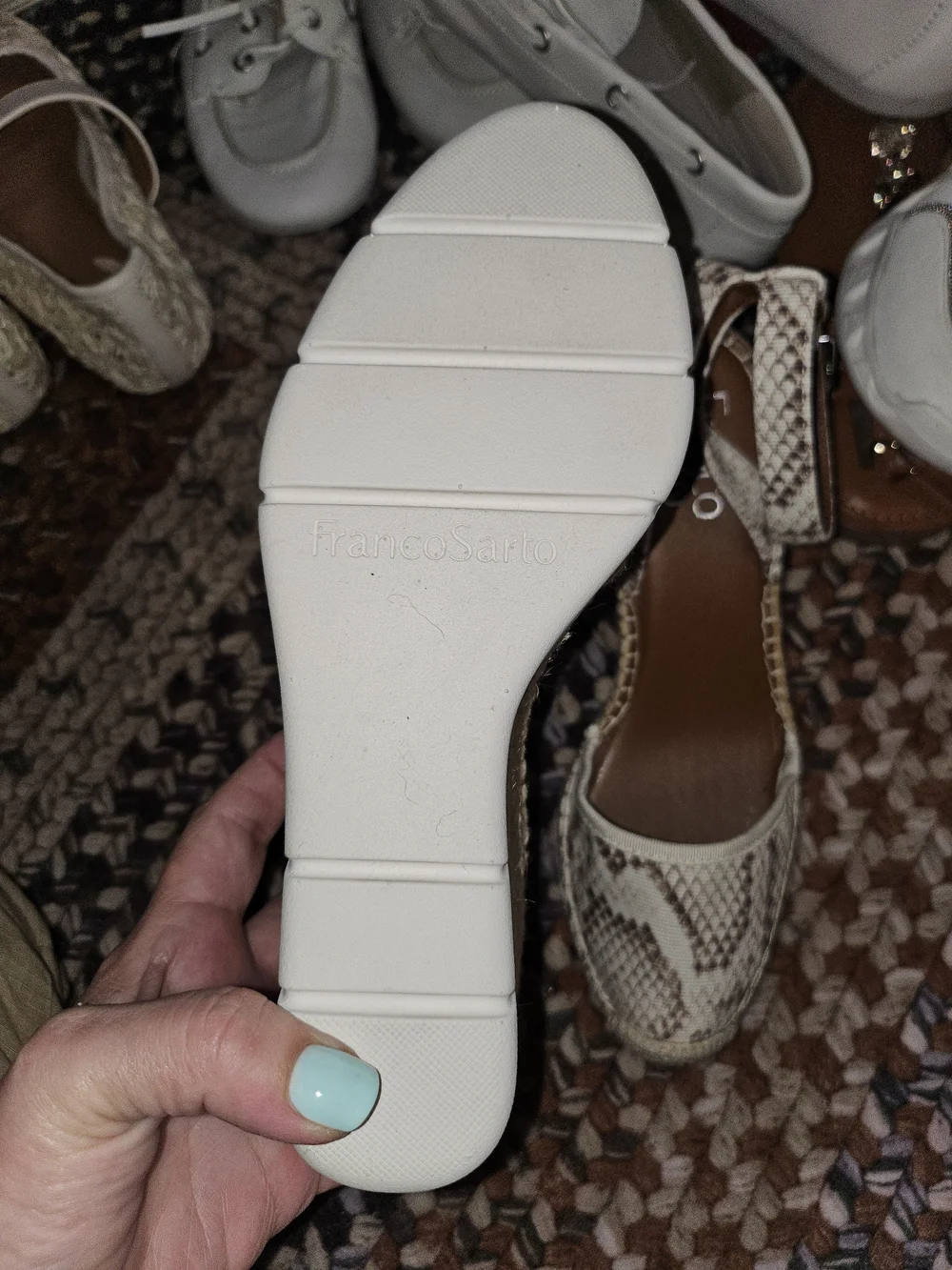 Franco Sarto Cream Snake-Print Espadrille Wedge Sandals New Size 6